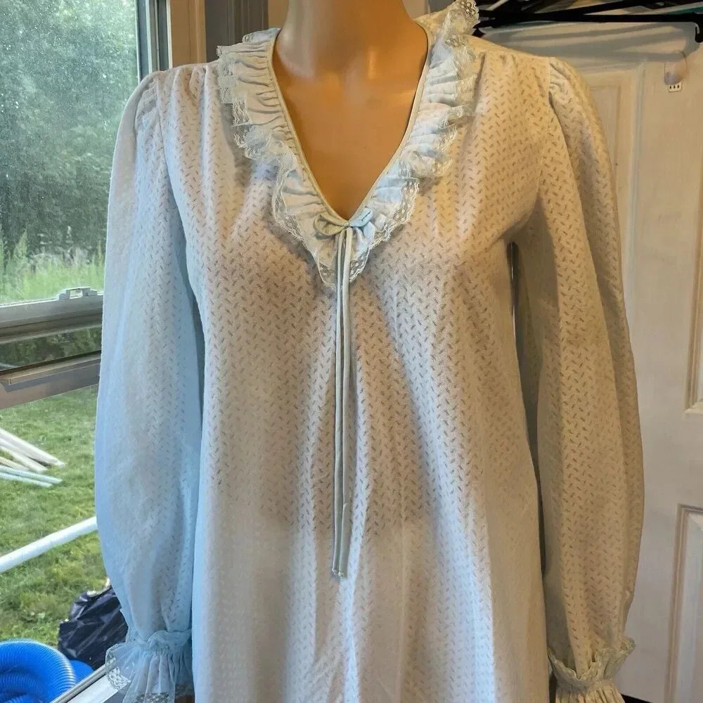 New VTG Miss Alaina Ruffled Lace Long Sleeve Maxi Nightgown Princess/Fairy S - Picture 7 of 10